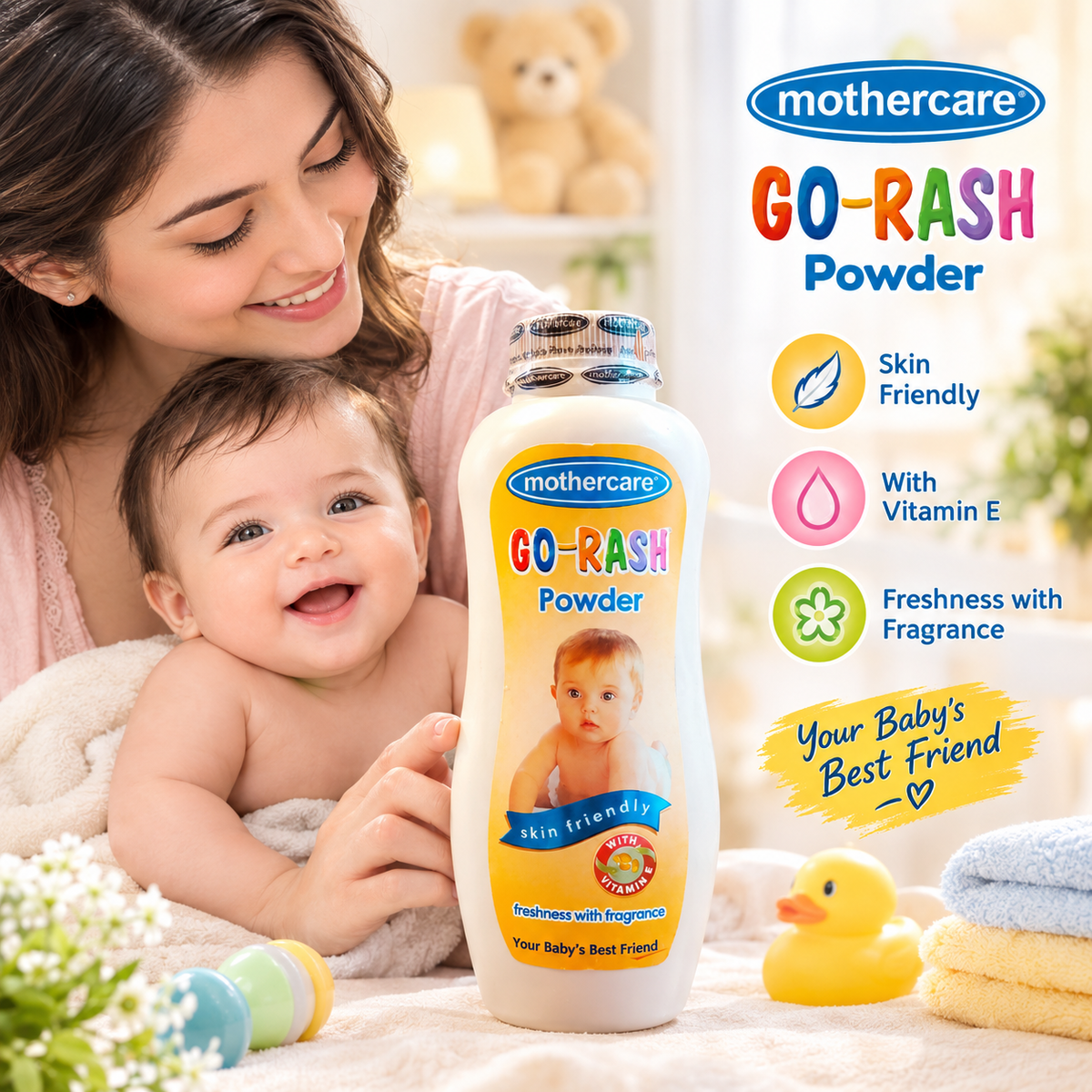 Mothercare GO-RASH Baby Powder โ Skin Friendly with Vitamin E