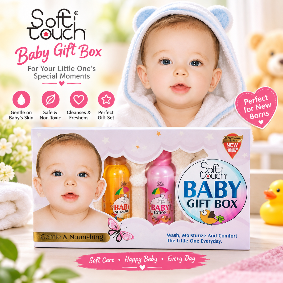 Soft Touch Baby Gift Box – Gentle & Nourishing Care Set with Shampoo & Lotion
