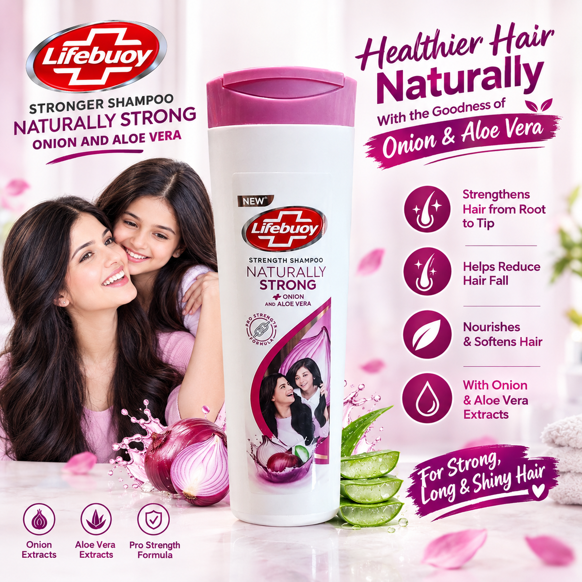 Lifebuoy Naturally Strong Strength Shampoo – Onion & Aloe Vera | Pro Strength Formula