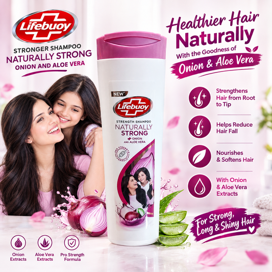 Lifebuoy Naturally Strong Strength Shampoo – Onion & Aloe Vera | Pro Strength Formula